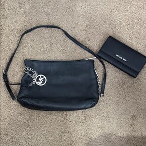 Michael Kors Black Shoulder Bag with Silver Chain